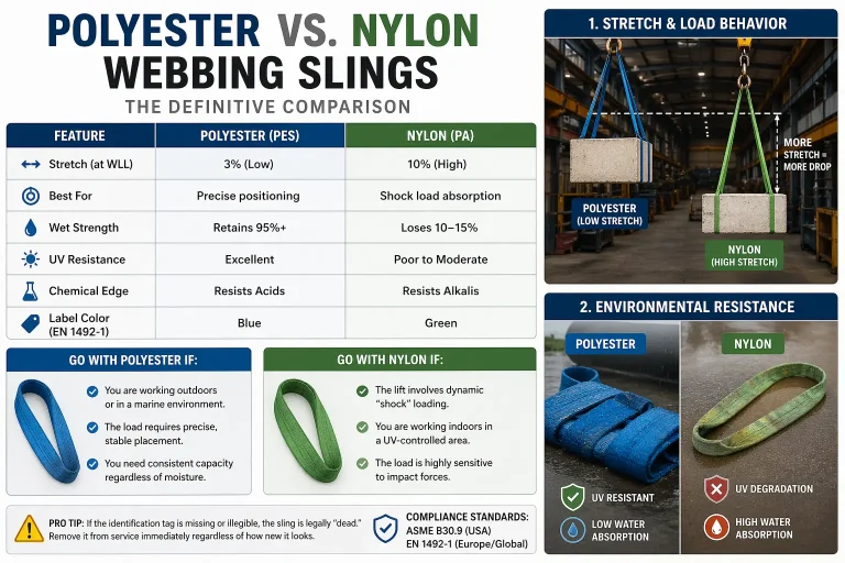 Polyester vs Nylon webbing sling comaprison
