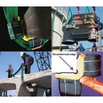 synthetic sling used in precast concrete lifting with edge protection in construction